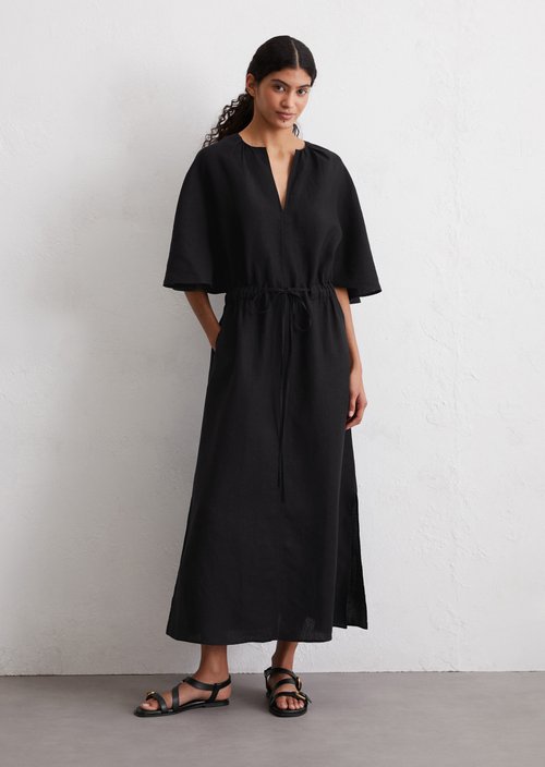 Linen dress flared — Black