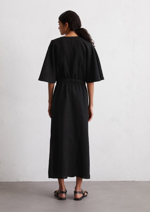 Linen dress flared — Black