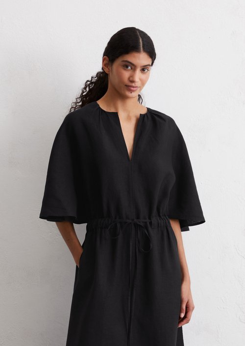 Linen dress flared — Black