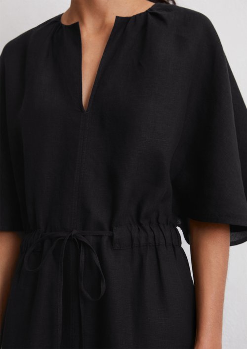 Linen dress flared — Black