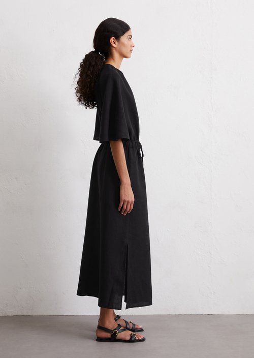 Linen dress flared — Black