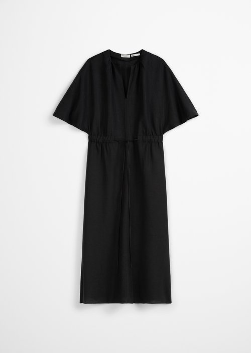 Linen dress flared — Black