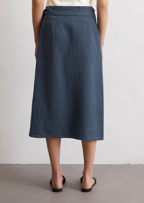 Flared linen wrap skirt — Dark blue