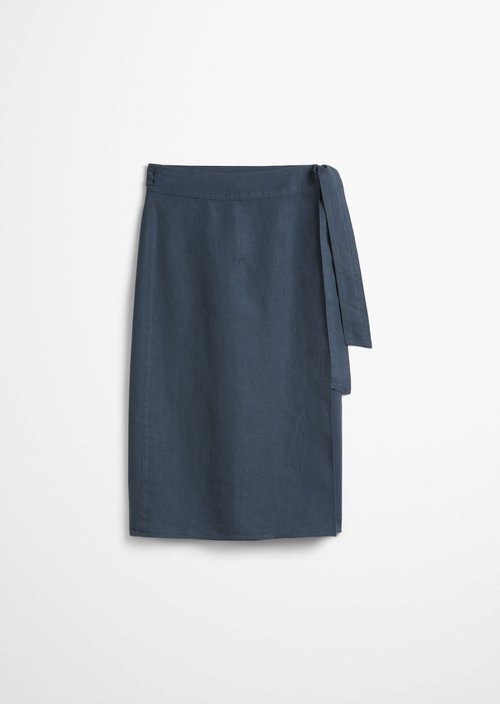 Flared linen wrap skirt — Dark blue