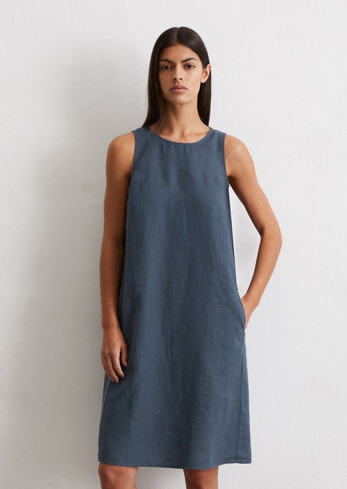 Linen sheath dress shaped — Dark blue