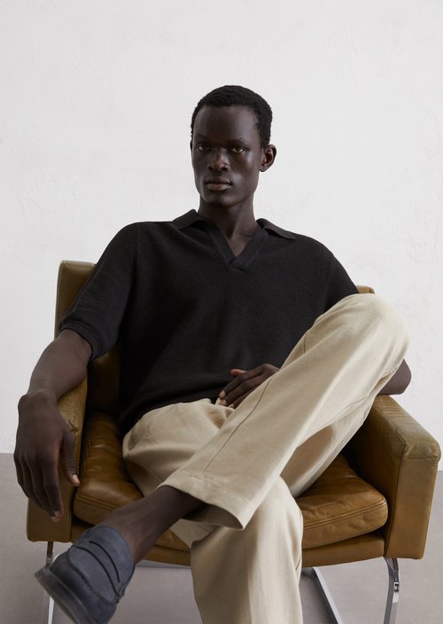 Regular knit polo shirt — Black