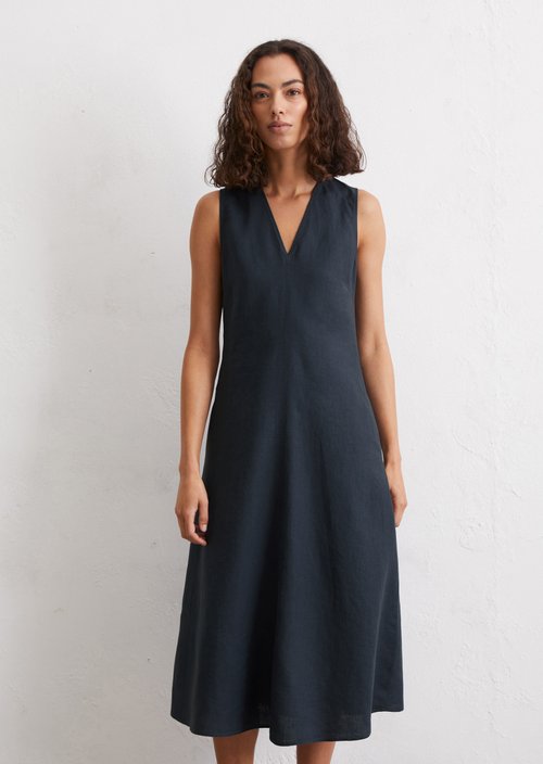 Sleeveless linen dress shaped flared — Dark blue