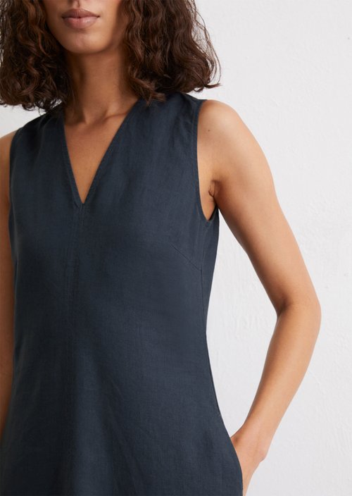 Sleeveless linen dress shaped flared — Dark blue