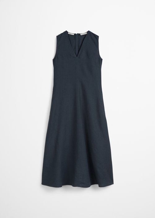 Sleeveless linen dress shaped flared — Dark blue