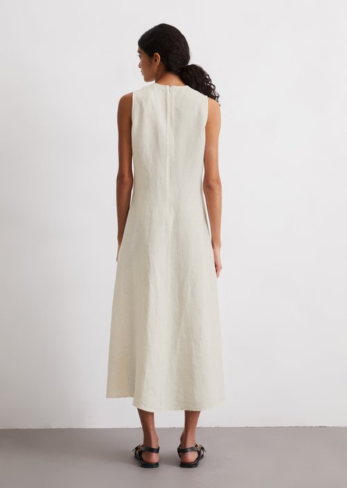Sleeveless linen dress shaped — Beige