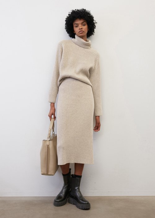 Rib knit skirt made of a new wool and cotton blend - beige | Maxi 