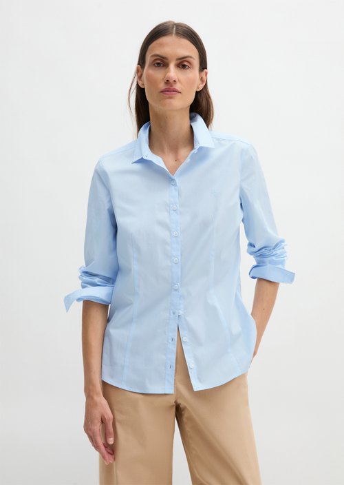 Blouse met lange mouwen, rugpas en stolpplooi in ecru | Witt