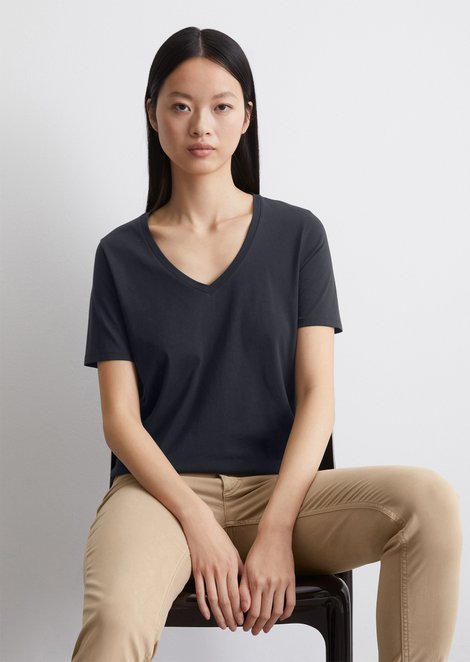 Marc O'Polo T-shirt met V-hals regular, Dames, blauw, L, 100% Katoen