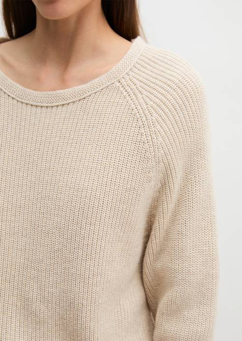 Pull à col rond loose en coton biologique lourd beige Pulls à