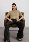 Marc O'Polo Kurzarm-Pullover regular, Damen, beige, Gr. l, 52% Baumwolle, 48% Leinen