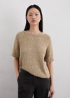Marc O'Polo Kurzarm-Pullover loose, Damen, beige, Gr. xxs, 70% Baumwolle, 30% Polyester