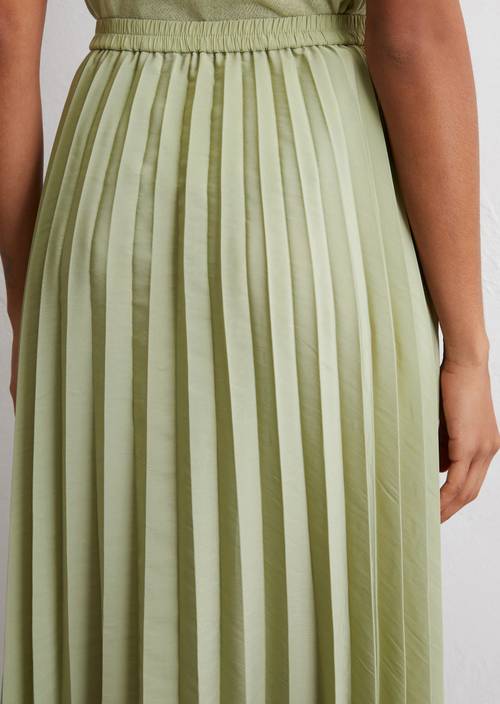 Green Satin Pleated Midi Skirt Green Pleated Skirt Silk Pleated