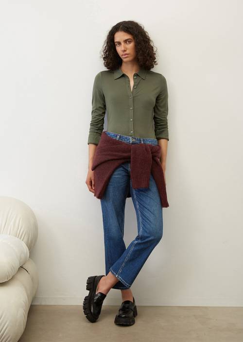 Jersey blouse, regular fit olive crop in front view