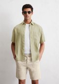 Regular short-sleeved shirt made from pure linen - green