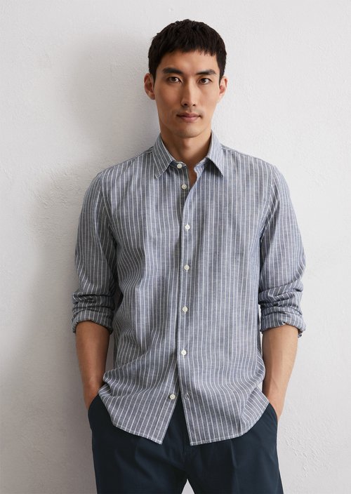 Shirt shaped made from striped organic cotton blue Long sleeve