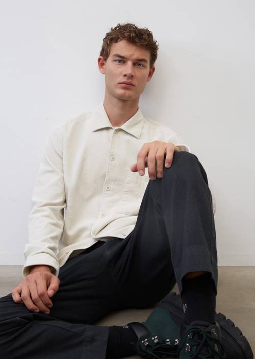 Kord-Langarm-Hemd regular gray silk in Frontalansicht