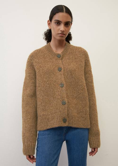 Softer Rundhals-Cardigan cropped aus kuscheligem Garn-Mix braun